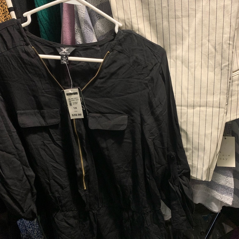 Bundle deal! Black Women's Top & Crean and black 
striped pants.
